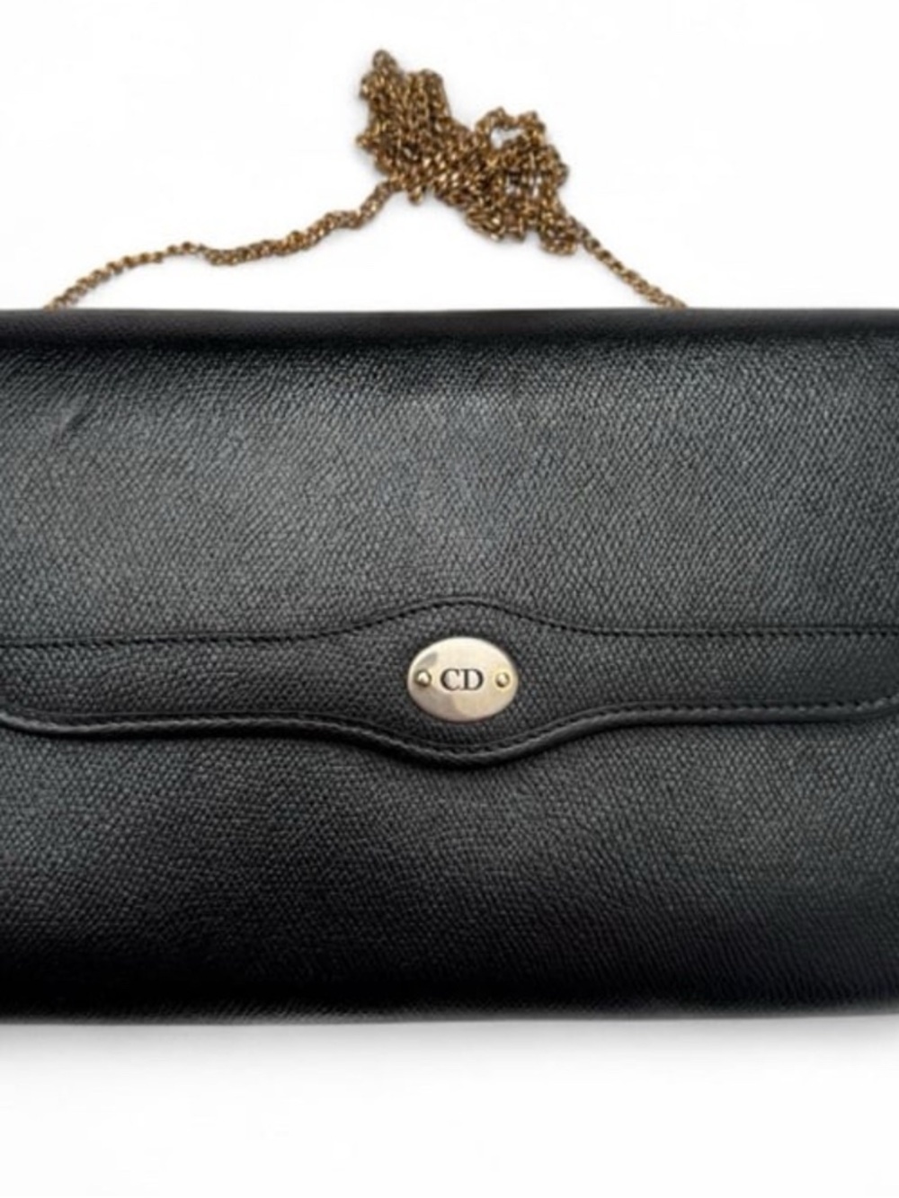 Dior Black Leather Clutch with Gold Chain and CD Plaque